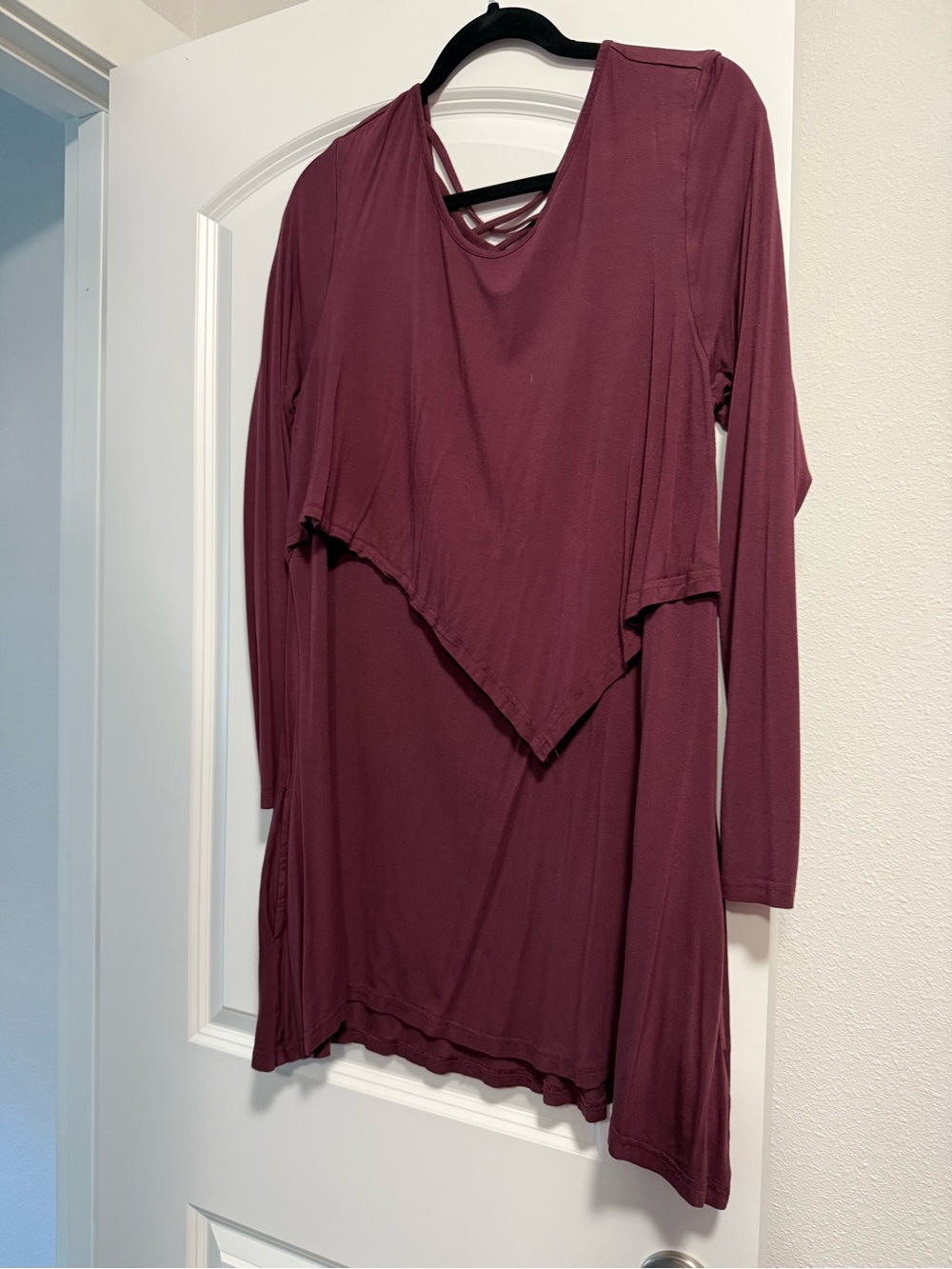 Latched Mama Wine Layered Asymmetrical Long Sleeve Tunic